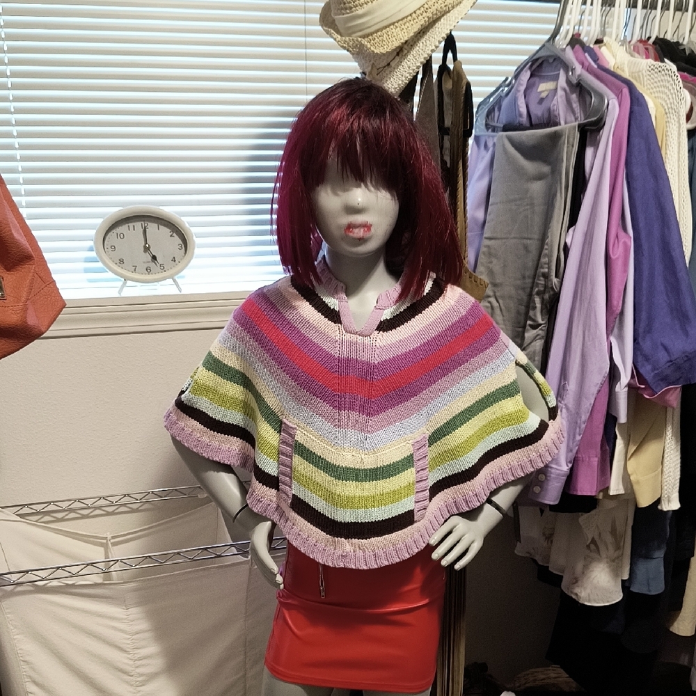 GAP Pink and Purple Poncho Sweater Girls Sz 4 Years Fits To Small
